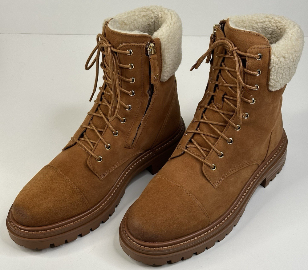 Sam Edelman Aleia Womens Saddle Suede Combat Boots Size 9M Faux Fur New $200